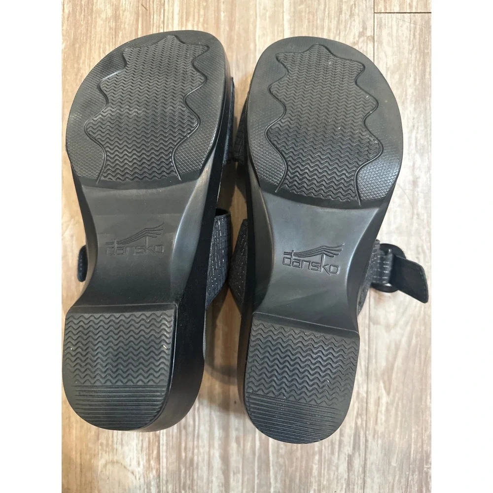 Dansko‎ Women 39 Metallic Grid Leather Double Buckle Slide Wedge Sandals 8.5-9